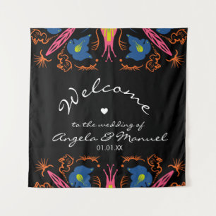 Indian Elephant Floral Black Wedding Wandteppich