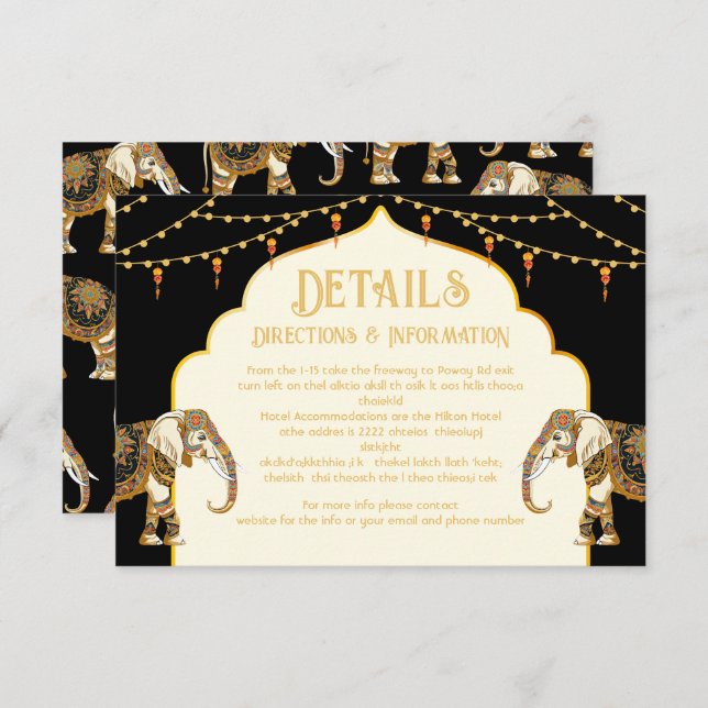 Indian Elephant lights Wedding Details Info-Karte RSVP Karte (Vorne/Hinten)