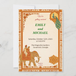 Indian Elephant & Peacock Floral Wedding Invitatio Einladung