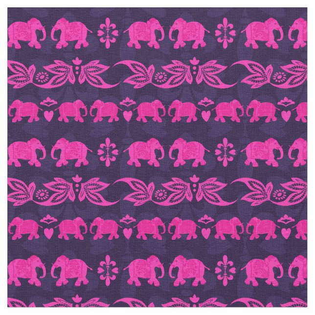 Indian Elephant Pink Blue Sari Muster Stoff (Nahaufnahme)