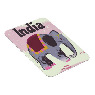 Indian Elephant Vintage Reiseplakat drucken. Magnet