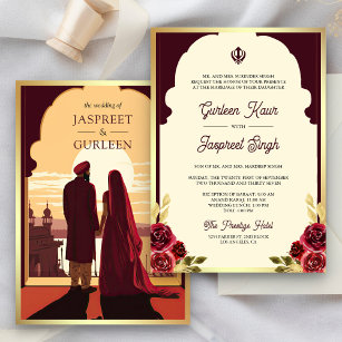 Indian Ethnic Burgundy Anand Karaj Sikh Wedding Einladung