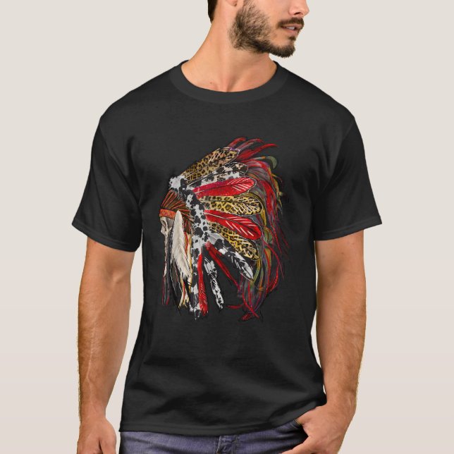 Indian Feather Headdress Western Native American T-Shirt (Vorderseite)