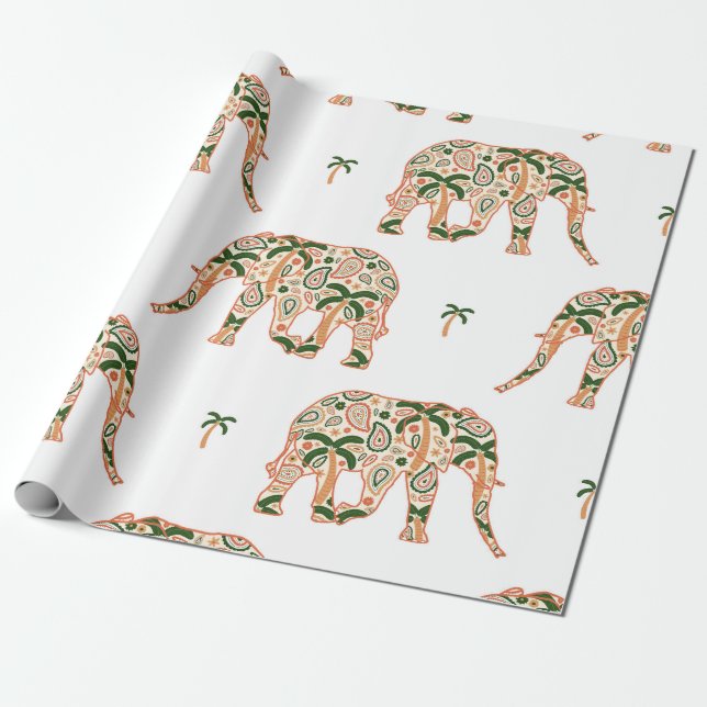 Indian Floral Paisley Ornate Elephants Geschenkpapier (Ungerollt)