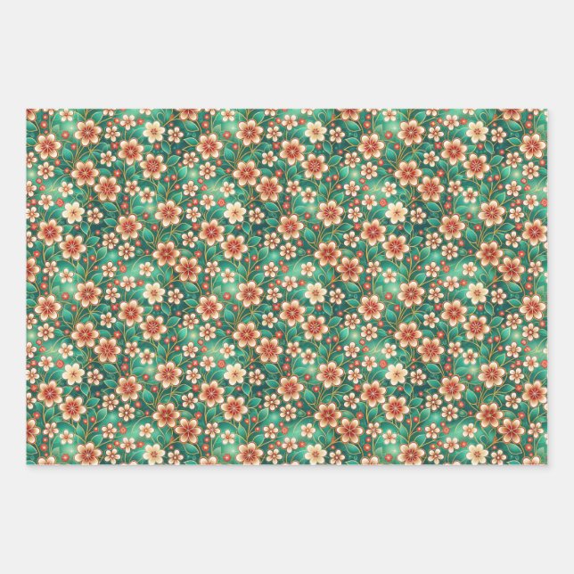 Indian Floral Pattern Geschenkpapier Set (Vorderseite)