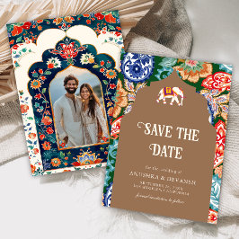 Indian Folk Art Elephant Beige Wedding Save The Date