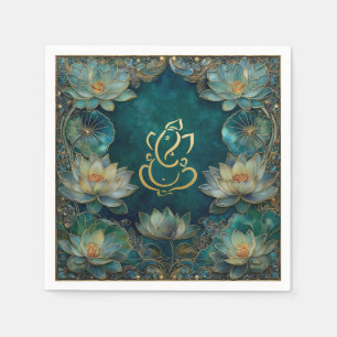 Indian Ganesh Green Gold Traditionelle Lotus Weddi Serviette