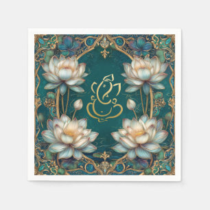 Indian Ganesh Green Gold Traditionelle Lotus Weddi Serviette