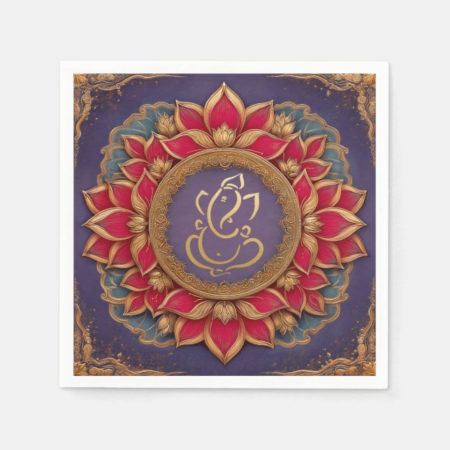 Indian Ganesh Lila Traditionelle Lotus Wedding Serviette (Vorderseite)