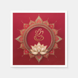 Indian Ganesh Red Traditional Lotus Wedding Serviette