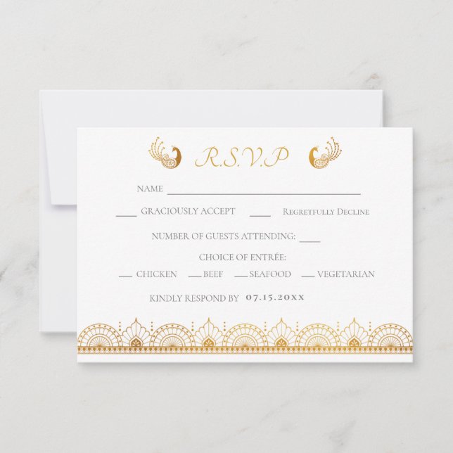 Indian Gold Ethnic Muster Wedding RSVP Card (Vorderseite)