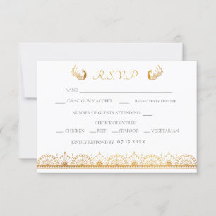 Indian Gold Ethnic Muster Wedding RSVP Card