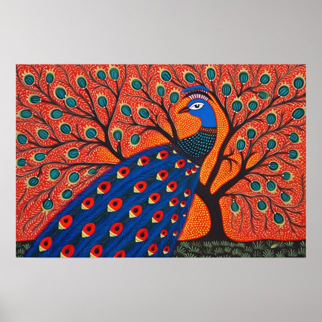 Indian Gond Art Peacock | Art of India Poster (Vorne)