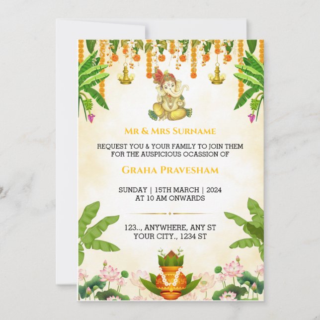 Indian Gruh Pravesh Invitation Card, Housewarming Einladung (Vorderseite)