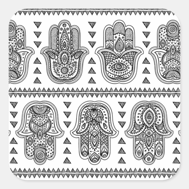 Indian Hand Drawn Hamsa Doodle Quadratischer Aufkleber (Vorderseite)