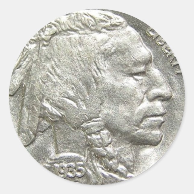 INDIAN HEAD NICKEL RUNDER AUFKLEBER (Vorderseite)