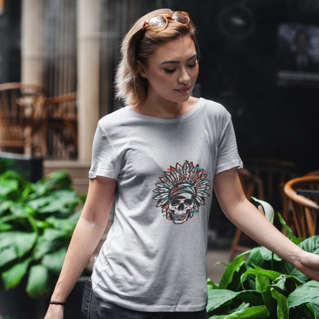 Indian Headdress Skull Glitch T-Shirt (Von Creator hochgeladen)