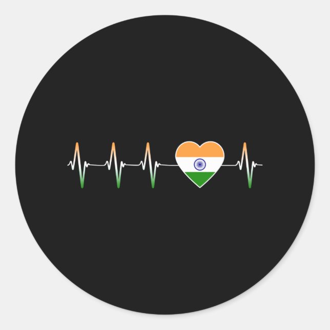 Indian Heartbeat I Liebe India Flag Herzenland Runder Aufkleber (Vorderseite)