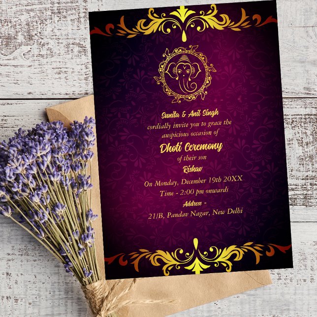 Indian Hindu Boy Dhoti Zeremonie Pancha Kattu Invi Einladung (Von Creator hochgeladen)