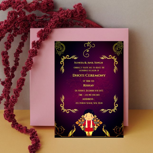 Indian Hindu Boy Dhoti Zeremonie Pancha Kattu Invi Einladung (Von Creator hochgeladen)