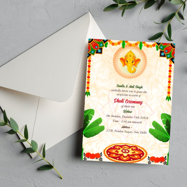 Indian Hindu Boy Dhoti Zeremonie Pancha Kattu Invi Einladung (Von Creator hochgeladen)