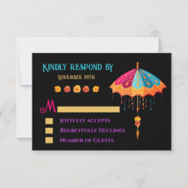 Indian Hindu Colorful Parasol Wedding RSVP Karte