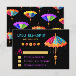 Indian Hindu Colorful Parasol Wedding RSVP Karte