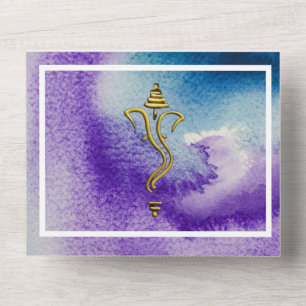 Indian Hindu Ganesha lebhafte Wasserfarbe All In One Einladung