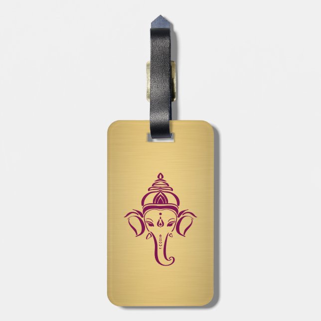 Indian Hindu God Ganesh /Ganesha Gold Maroon Gepäckanhänger (Rückseite vertikal)