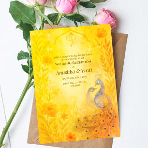 Indian Hindu Hochzeitsempfang Peacock Floral Einladung