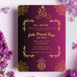 Indian Hindu Housewarming Griha Pravesh Golden Einladung