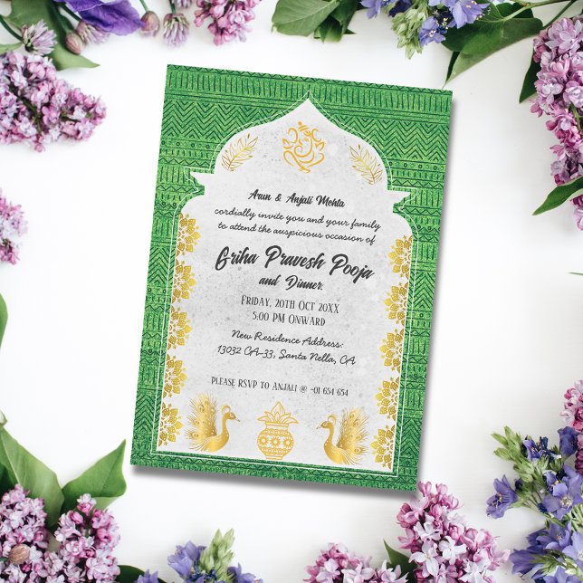 Indian Hindu Housewarming Griha Pravesh Golden Einladung (Von Creator hochgeladen)