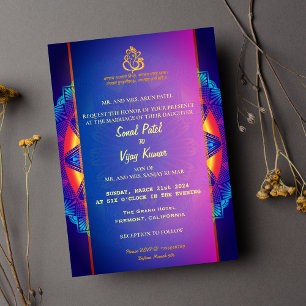 Indian Hindu Lila Pink Chakra Ganesha Wedding Einladung
