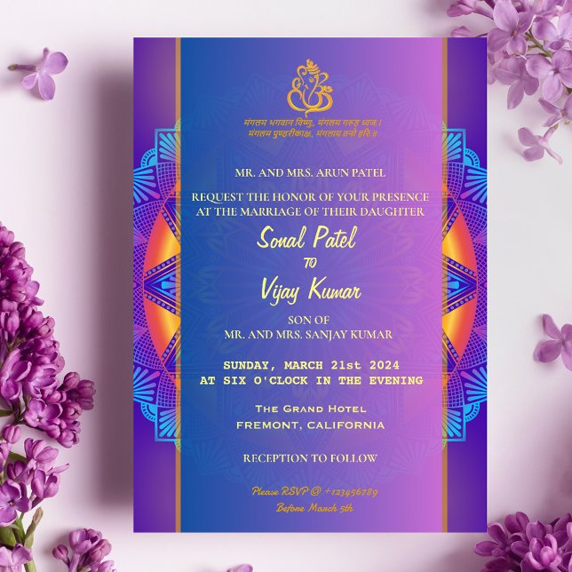 Indian Hindu Lila Pink Chakra Ganesha Wedding Einladung (Von Creator hochgeladen)