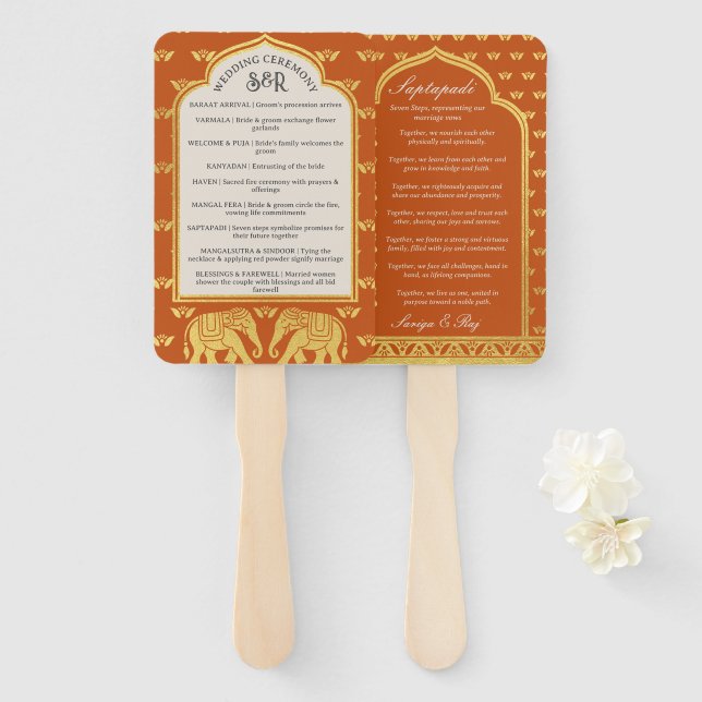 Indian Hindu Saptapadi Wedding Program Fan Fächer (Vorne und Hinten)