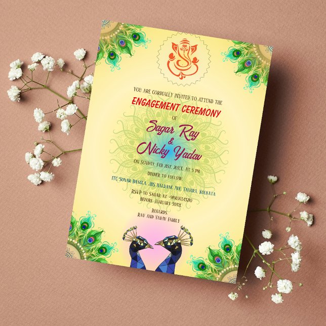 Indian Hindu Verlobung Zeremonie Peacock Couple Einladung (Von Creator hochgeladen)