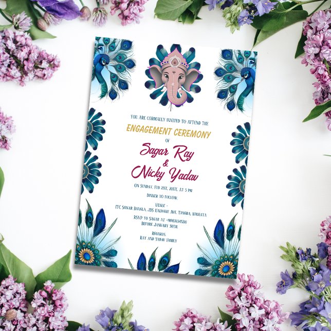 Indian Hindu Verlobung Zeremonie Peacock Feather Einladung (Von Creator hochgeladen)