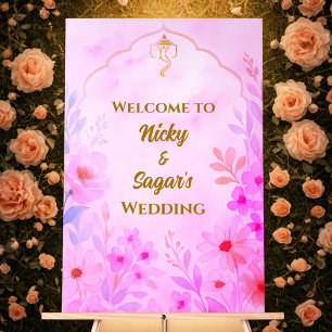 Indian Hindu Wedding Floral Welcome Acrylic Signs Acrylschild