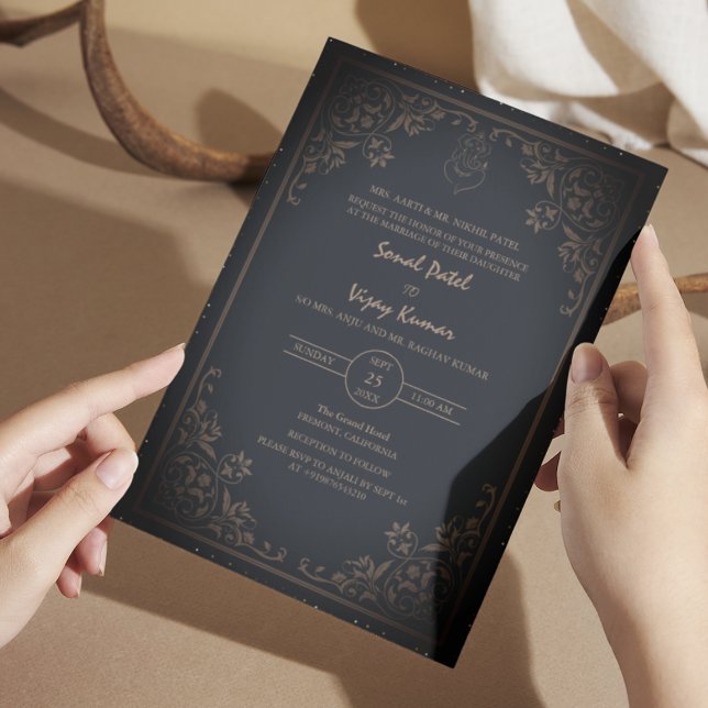 Indian Hindu Wedding Ganesha Logo Dunkel komplizie Einladung (Von Creator hochgeladen)