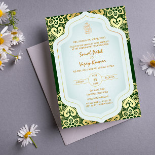 Indian Hindu Wedding Ganesha Logo Golden Elements Einladung
