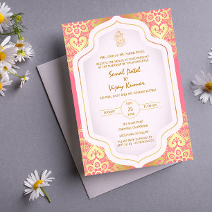 Indian Hindu Wedding Ganesha Logo Golden Elements Einladung