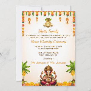 Indian Housewarming Invitation Card, Ganesh Puja Einladung
