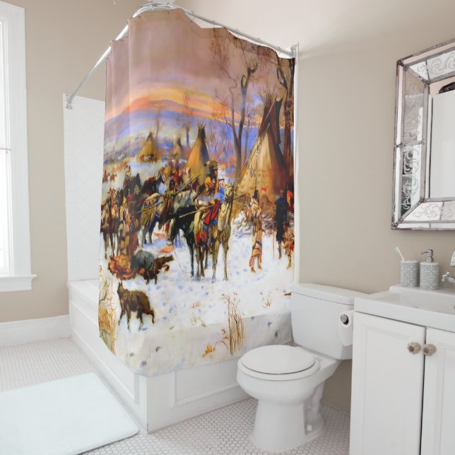 "Indian Hunters Return" von Charles M Russell Duschvorhang (Beispiel)