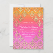 Indian Invite Foto Card Damask Pink Orange Gold