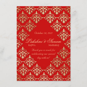 Indian Invite Foto Card Damask Red Gold Einladung