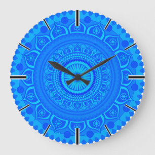Indian Mandala Blue Große Wanduhr