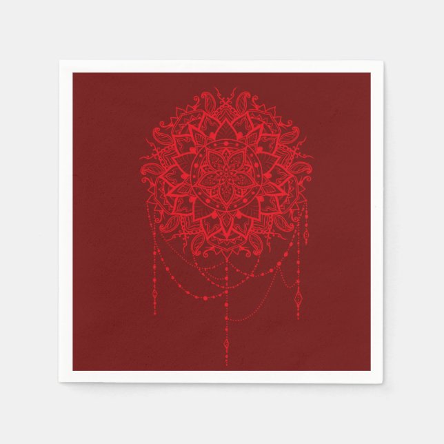 Indian Mandala Crimson indisches Dinner Party Serviette (Vorderseite)