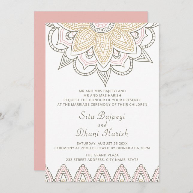 Indian Mehndi Hindu Elegant Hochzeit hoch entwicke Einladung (Vorne/Hinten)