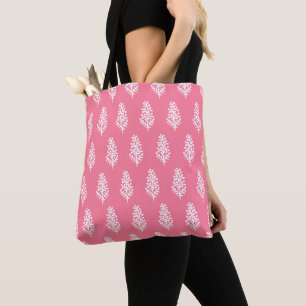 Indian Motif Handblock Print White on Pink