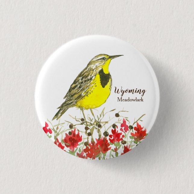 Indian Paintbrush Meadowlark Staat Bird of Wyoming Button (Vorderseite)